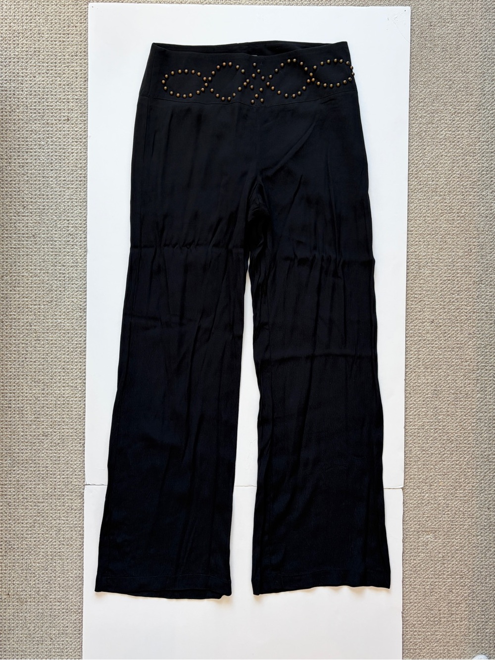 Maria Filó Black Wide Leg Pants Bronze Studded Waist Size P